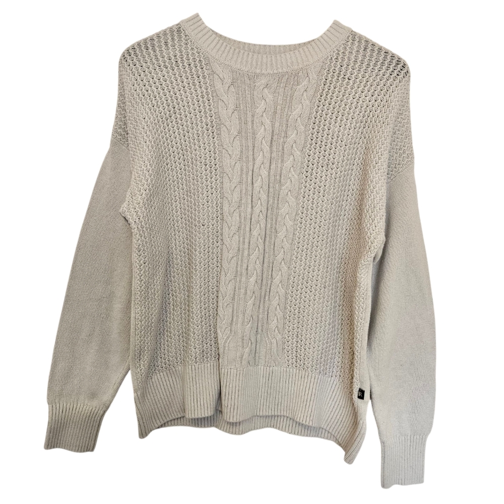Cream Crew Neck Sweater with Knitted Texture